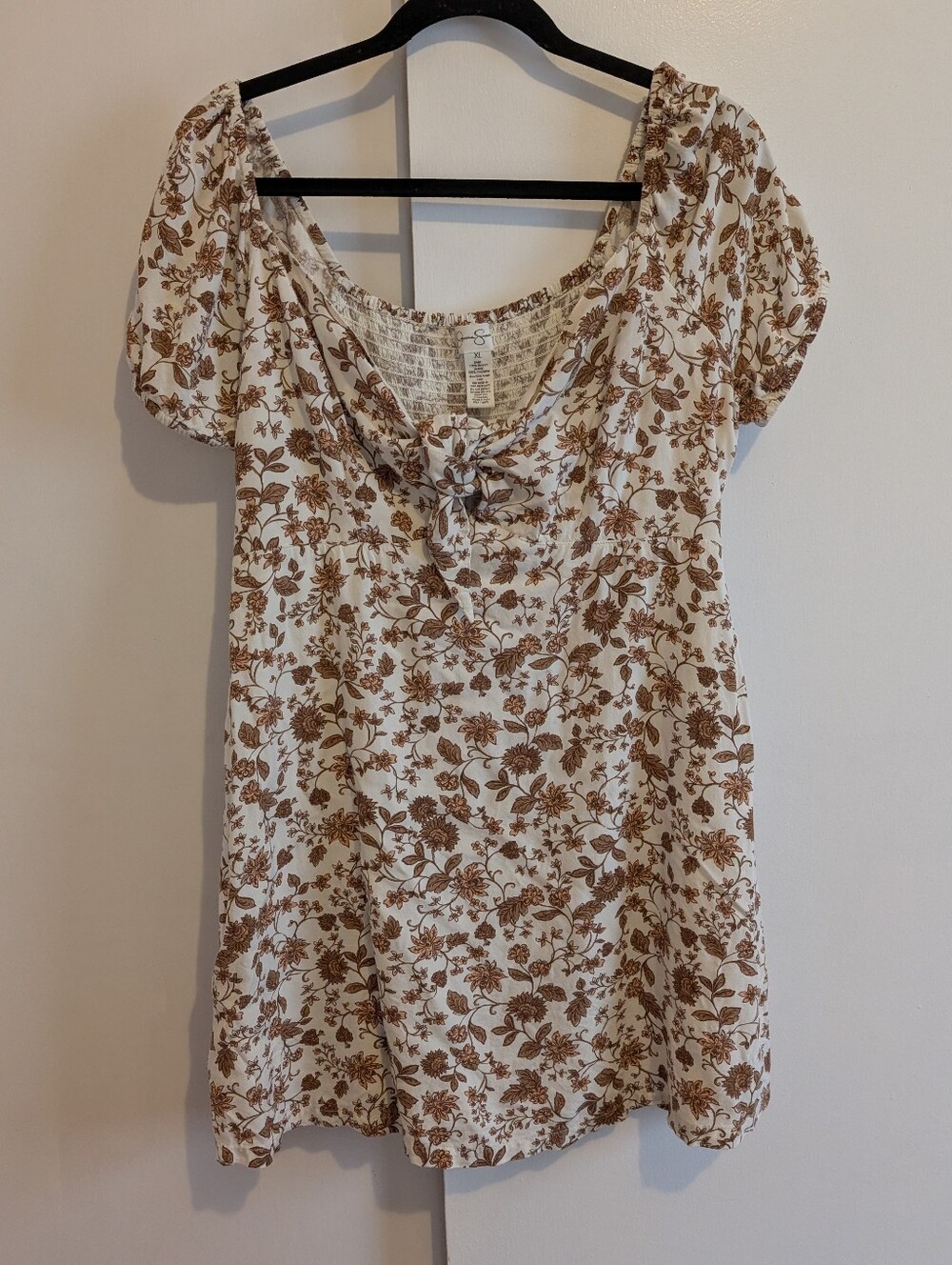 Jessica Simpson Cream Floral Tie-Front Mini Dress Size Xl Measures Md To Lg